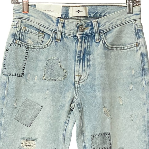 7 For All Mankind Low Rise Flare Jeans 27 Tailorless Iris Patch All Over Patches - Picture 10 of 16